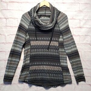 Woolrich Sweater Womens Medium Gray Fair Isle Cowl Neck 100% Cotton‎ Cozy Knit